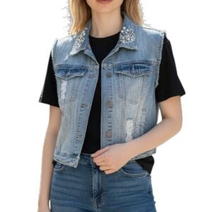 Rue21 Blue Denim Vest with Pearl Accents. Size XL Youth.